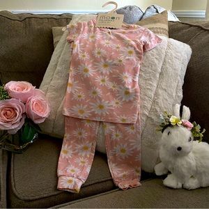 Rabbit Moon Pajamas 2 Piece Set Size 18 Months Girls - Pink Daisy - Bamboo